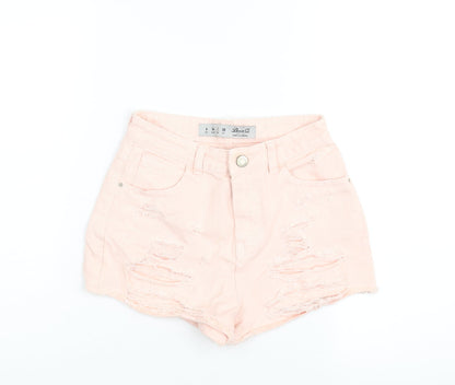 Denim & Co. Womens Pink Cotton Cut-Off Shorts Size 6 Regular Zip - Distressed Denim