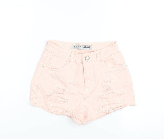 Denim & Co. Womens Pink Cotton Cut-Off Shorts Size 6 Regular Zip - Distressed Denim