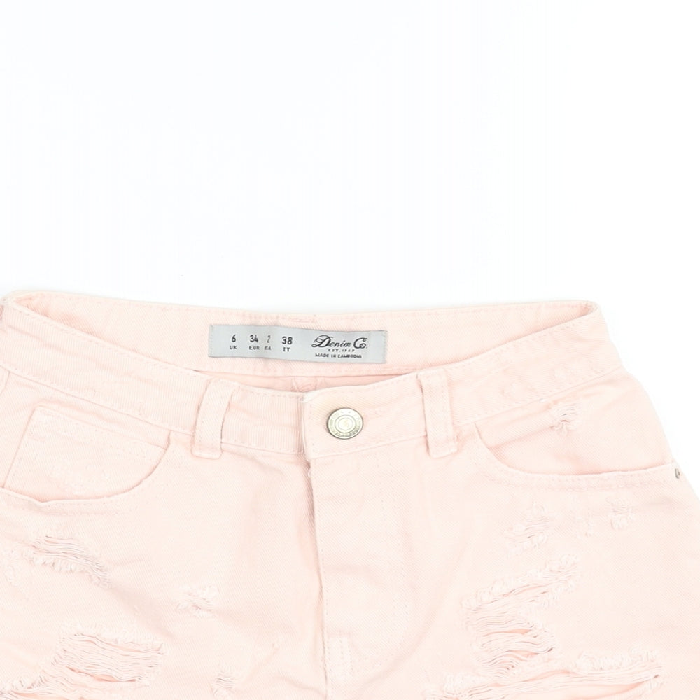Denim & Co. Womens Pink Cotton Cut-Off Shorts Size 6 Regular Zip - Distressed Denim