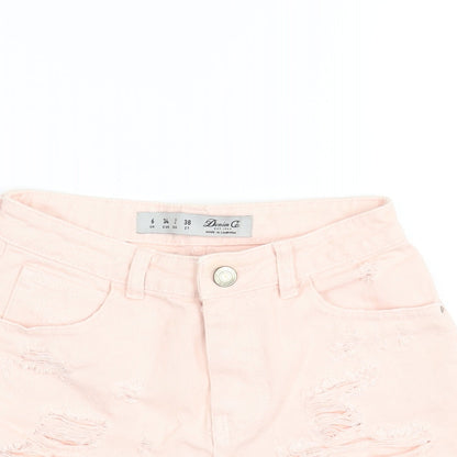 Denim & Co. Womens Pink Cotton Cut-Off Shorts Size 6 Regular Zip - Distressed Denim