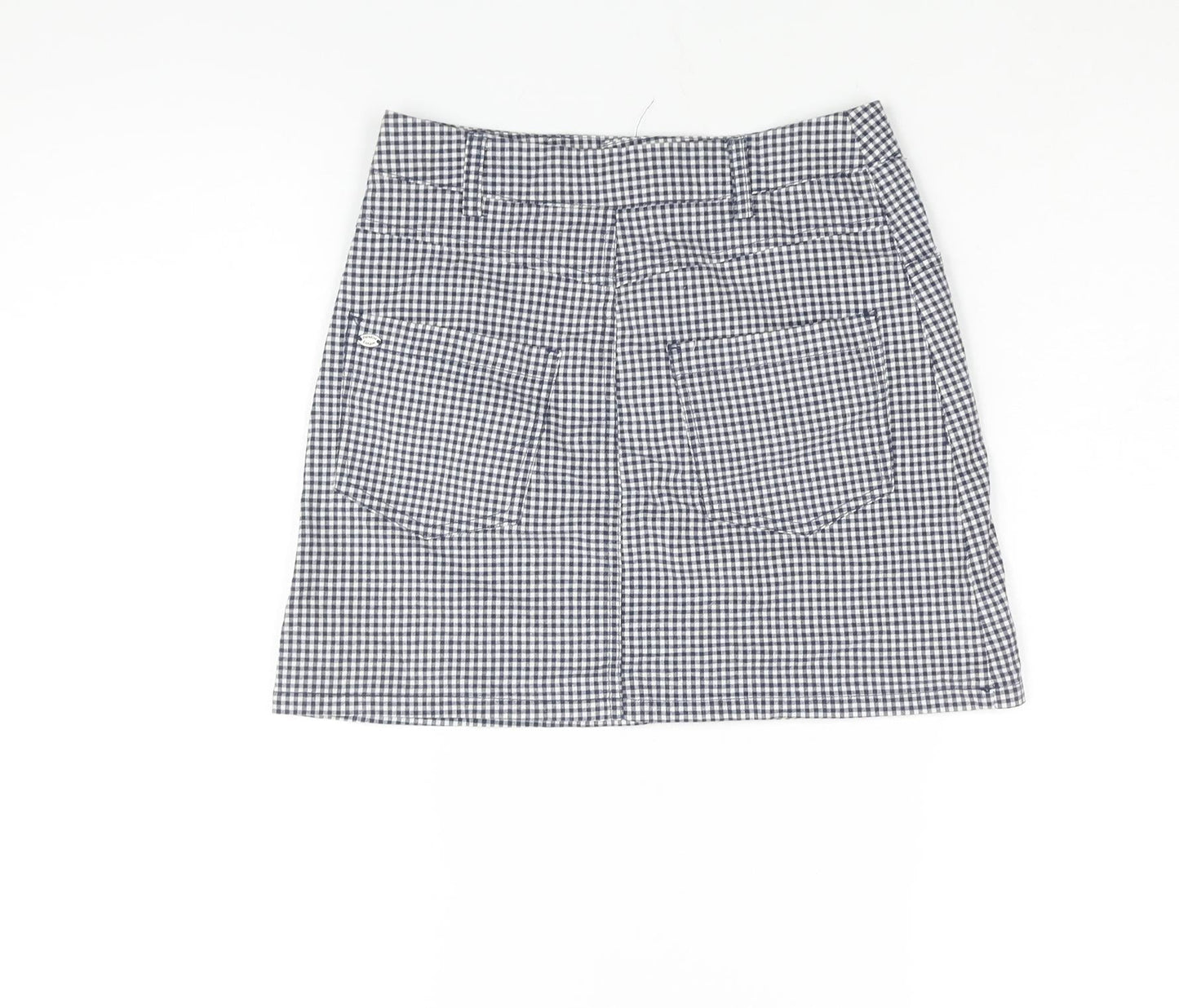 Pull&Bear Womens Blue Check Cotton A-Line Skirt Size S Zip - Embroidered Alien Detail