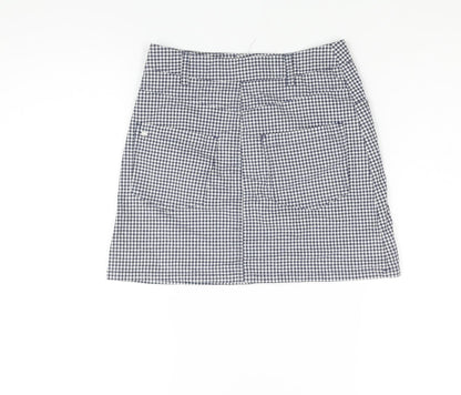 Pull&Bear Womens Blue Check Cotton A-Line Skirt Size S Zip - Embroidered Alien Detail