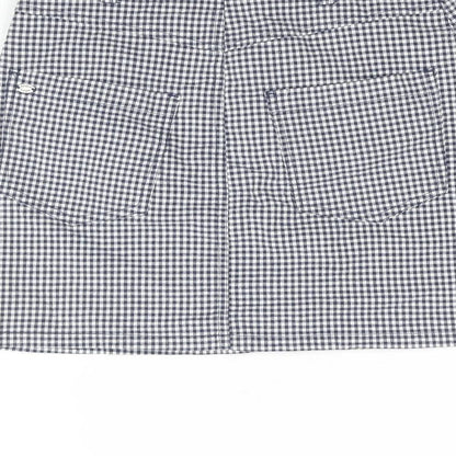 Pull&Bear Womens Blue Check Cotton A-Line Skirt Size S Zip - Embroidered Alien Detail