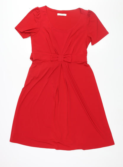 Together Womens Red Polyester A-Line Size 14 Round Neck Pullover - Bow Detail Belted