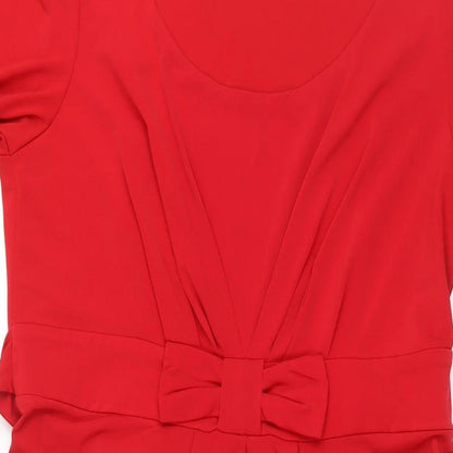 Together Womens Red Polyester A-Line Size 14 Round Neck Pullover - Bow Detail Belted