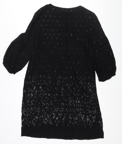 Gerard Darel Womens Black Viscose Shift Size 18 Round Neck Button - Sequin Detail