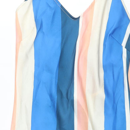 H&M Womens Multicoloured Striped Polyester Slip Dress Size S V-Neck Tie