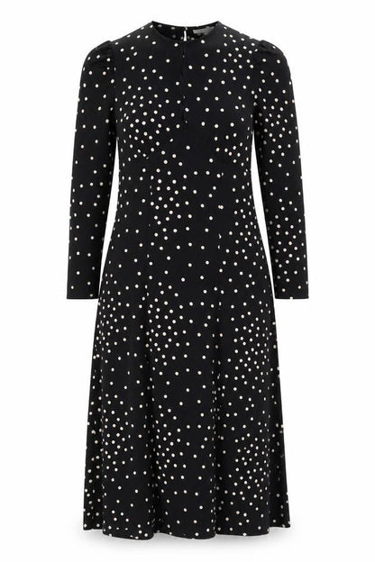 Topshop Womens Black Polka Dot Polyester Shift Size 10 Round Neck Button - Front Slits Keyhole Neck