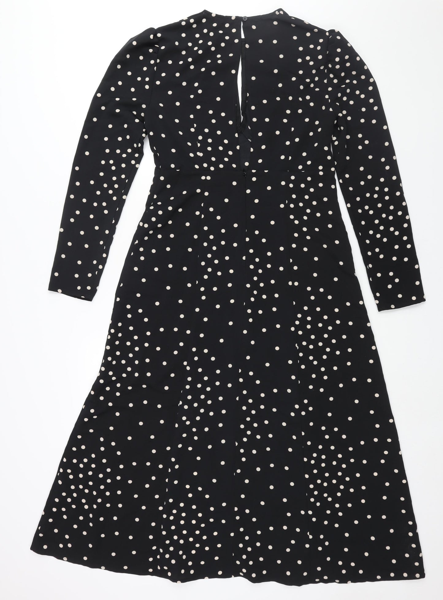 Topshop Womens Black Polka Dot Polyester Shift Size 10 Round Neck Button - Front Slits Keyhole Neck