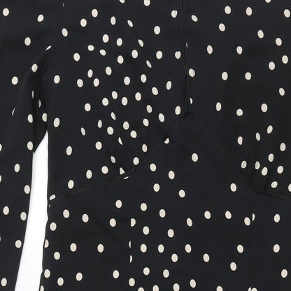 Topshop Womens Black Polka Dot Polyester Shift Size 10 Round Neck Button - Front Slits Keyhole Neck
