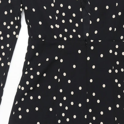 Topshop Womens Black Polka Dot Polyester Shift Size 10 Round Neck Button - Front Slits Keyhole Neck
