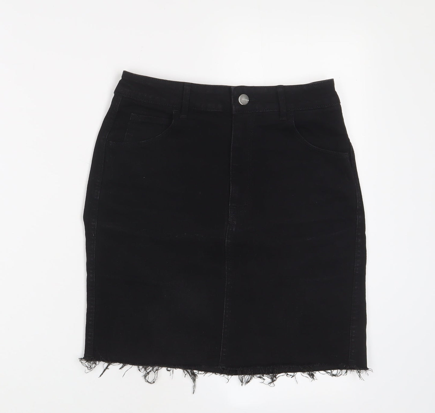 H&M Womens Black Cotton A-Line Skirt Size 8 Zip