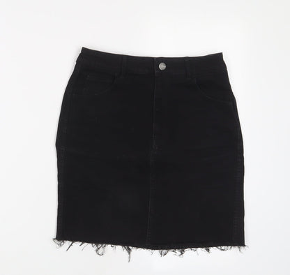 H&M Womens Black Cotton A-Line Skirt Size 8 Zip
