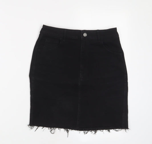 H&M Womens Black Cotton A-Line Skirt Size 8 Zip