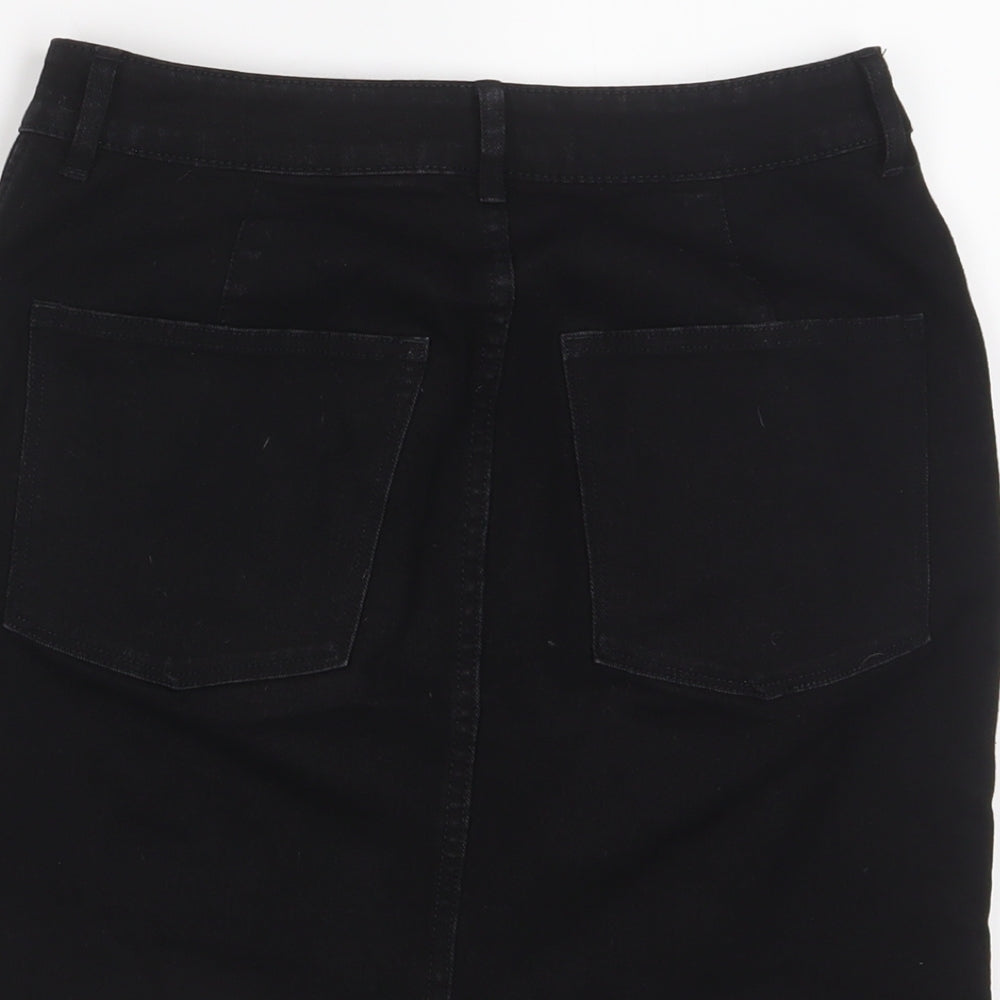 H&M Womens Black Cotton A-Line Skirt Size 8 Zip