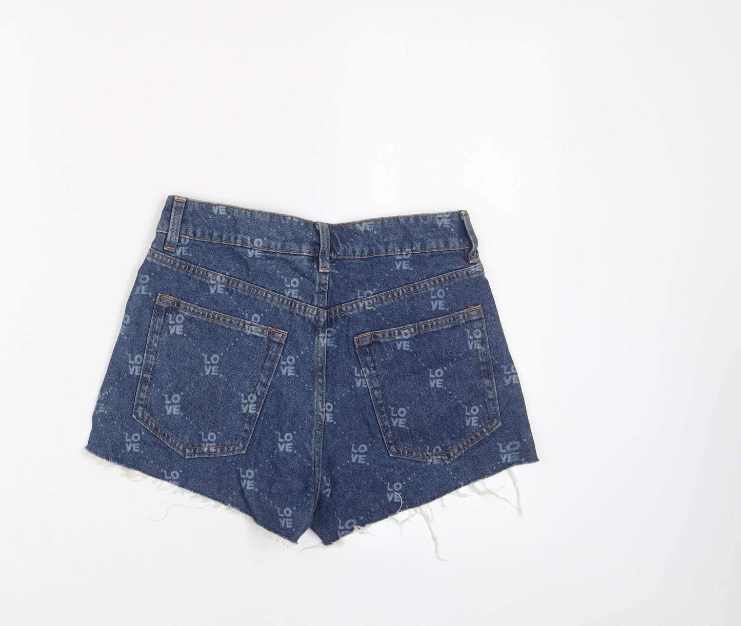 H&M Womens Blue Geometric Cotton Basic Shorts Size 8 Regular Zip - Love