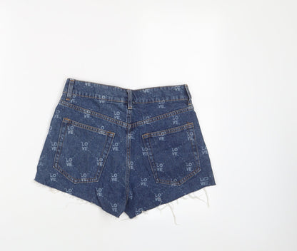 H&M Womens Blue Geometric Cotton Basic Shorts Size 8 Regular Zip - Love