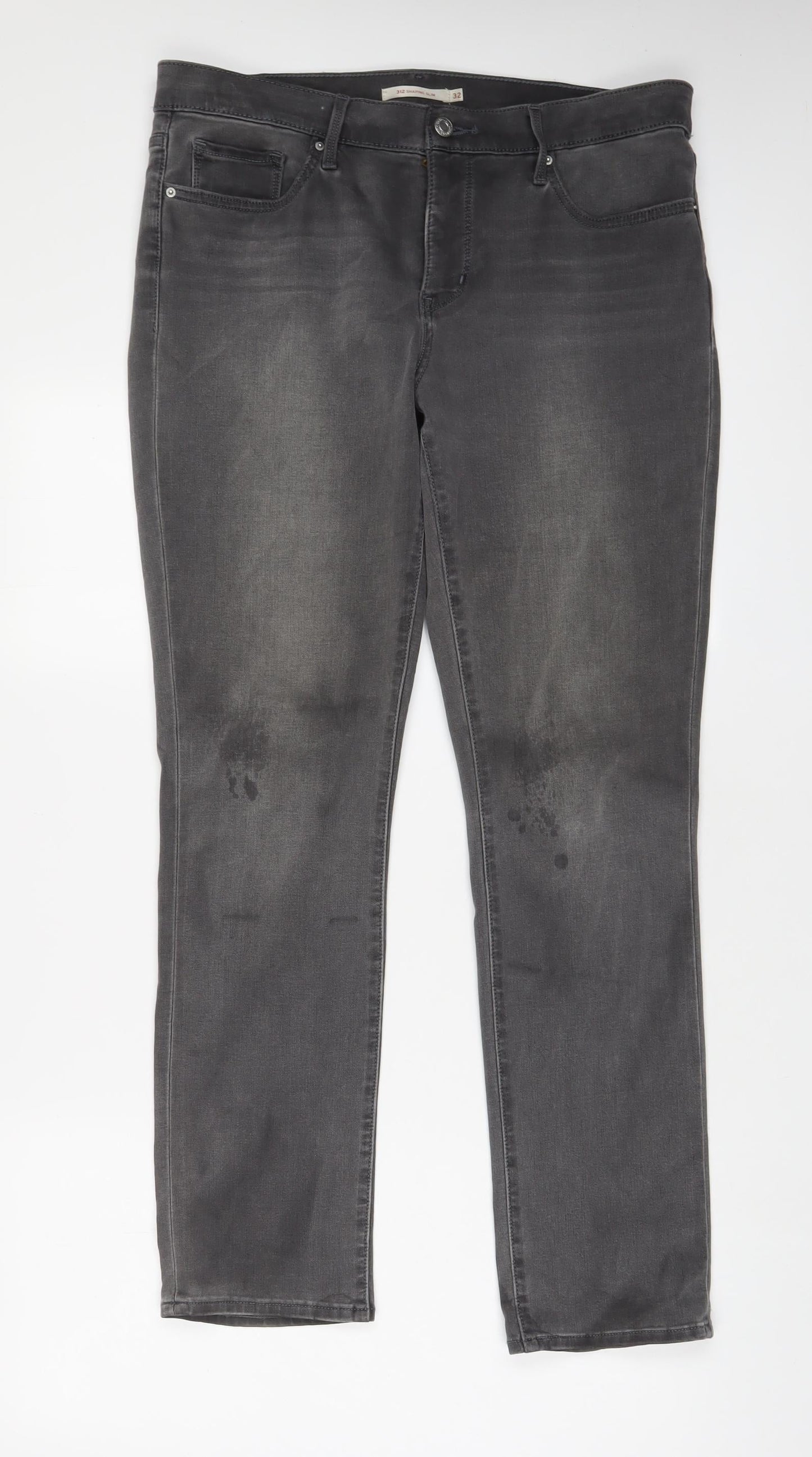 Levi's Womens Grey Cotton Straight Jeans Size 32 in L30 in Slim Zip