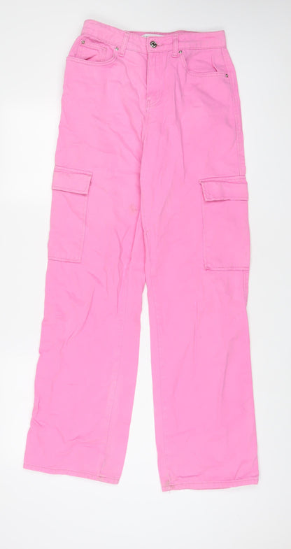 Denim & Co. Womens Pink Cotton Cargo Trousers Size 10 L32 in Regular Zip