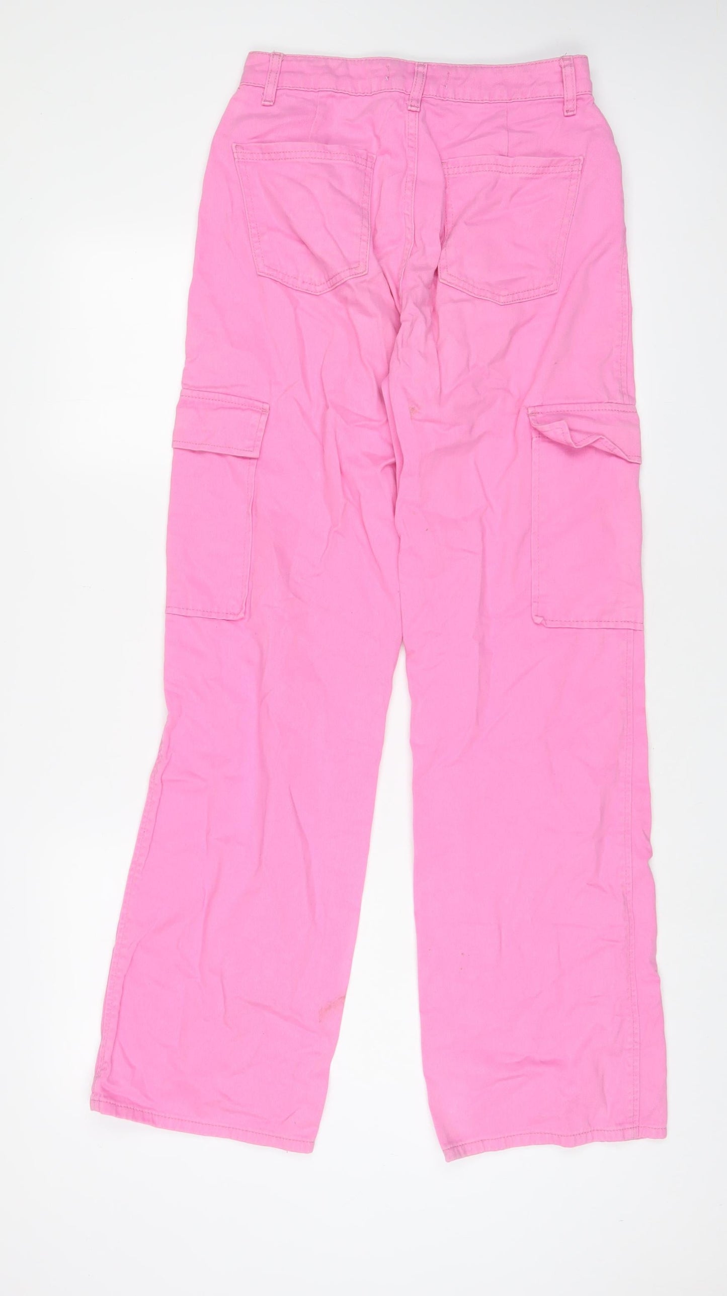 Denim & Co. Womens Pink Cotton Cargo Trousers Size 10 L32 in Regular Zip