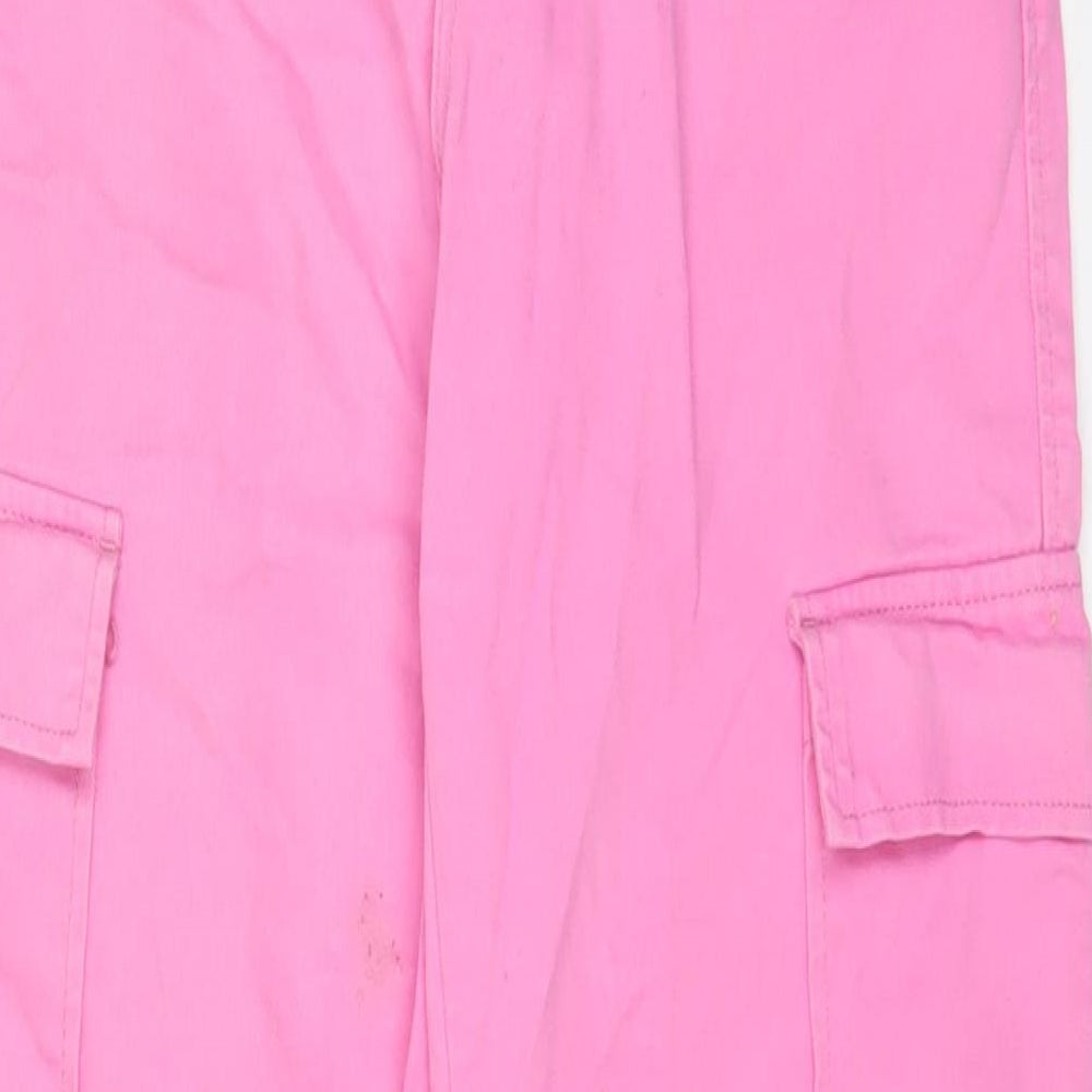 Denim & Co. Womens Pink Cotton Cargo Trousers Size 10 L32 in Regular Zip