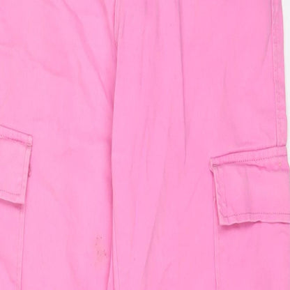 Denim & Co. Womens Pink Cotton Cargo Trousers Size 10 L32 in Regular Zip