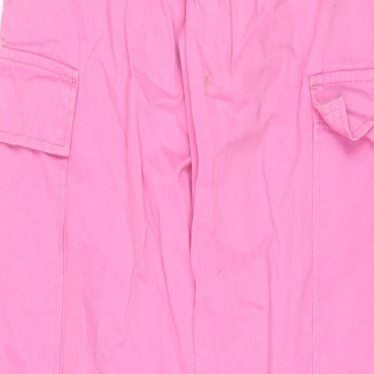 Denim & Co. Womens Pink Cotton Cargo Trousers Size 10 L32 in Regular Zip