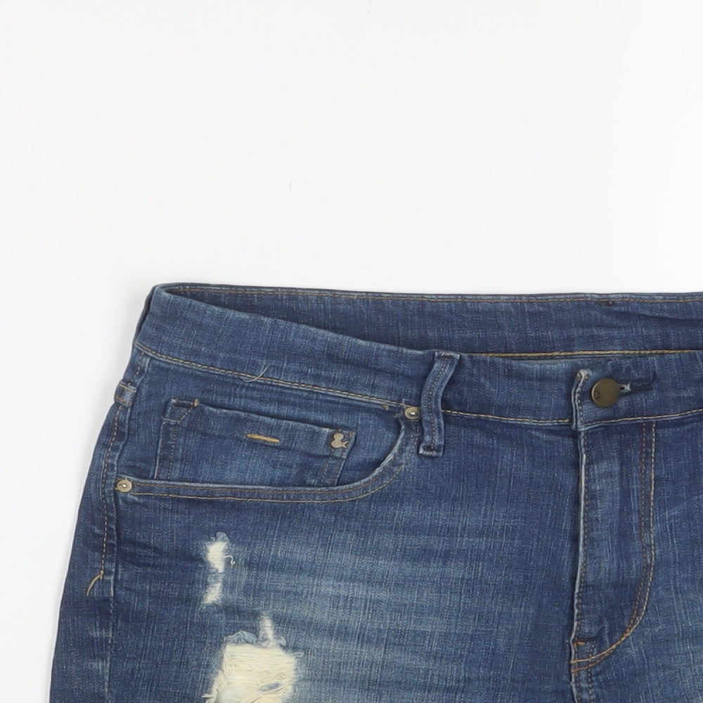 H&M Womens Blue Cotton Basic Shorts Size 30 in L3 in Regular Zip