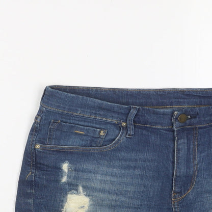 H&M Womens Blue Cotton Basic Shorts Size 30 in L3 in Regular Zip