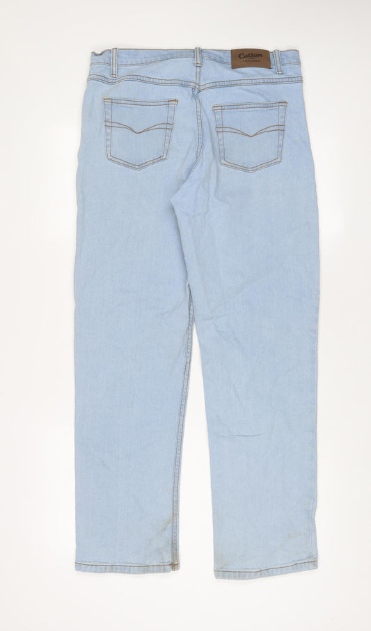 Cotton Traders Mens Blue Cotton Straight Jeans Size 32 in L30 in Regular Zip