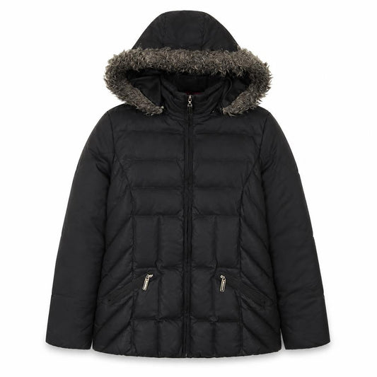 Marks & Spencer Womens Black Striped Parka Coat Size S Zip - Zip Pockets
