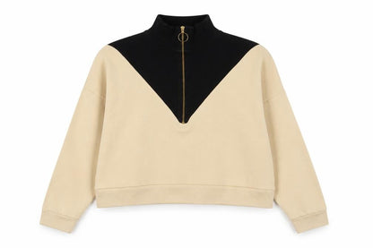 Zara Womens Beige Cotton Pullover Sweatshirt Size M Zip