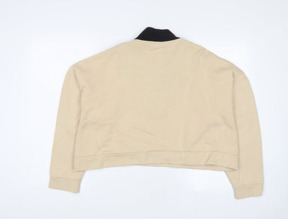 Zara Womens Beige Cotton Pullover Sweatshirt Size M Zip