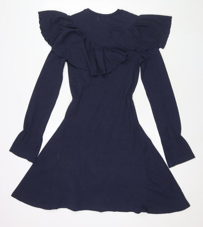 Eren Vintage Womens Blue Cotton Fit & Flare Size XS Round Neck Pullover