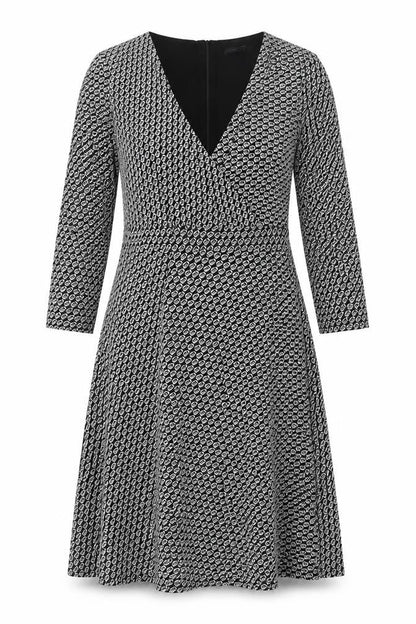ESPRIT Womens Black Geometric Polyester Fit & Flare Size M V-Neck Zip