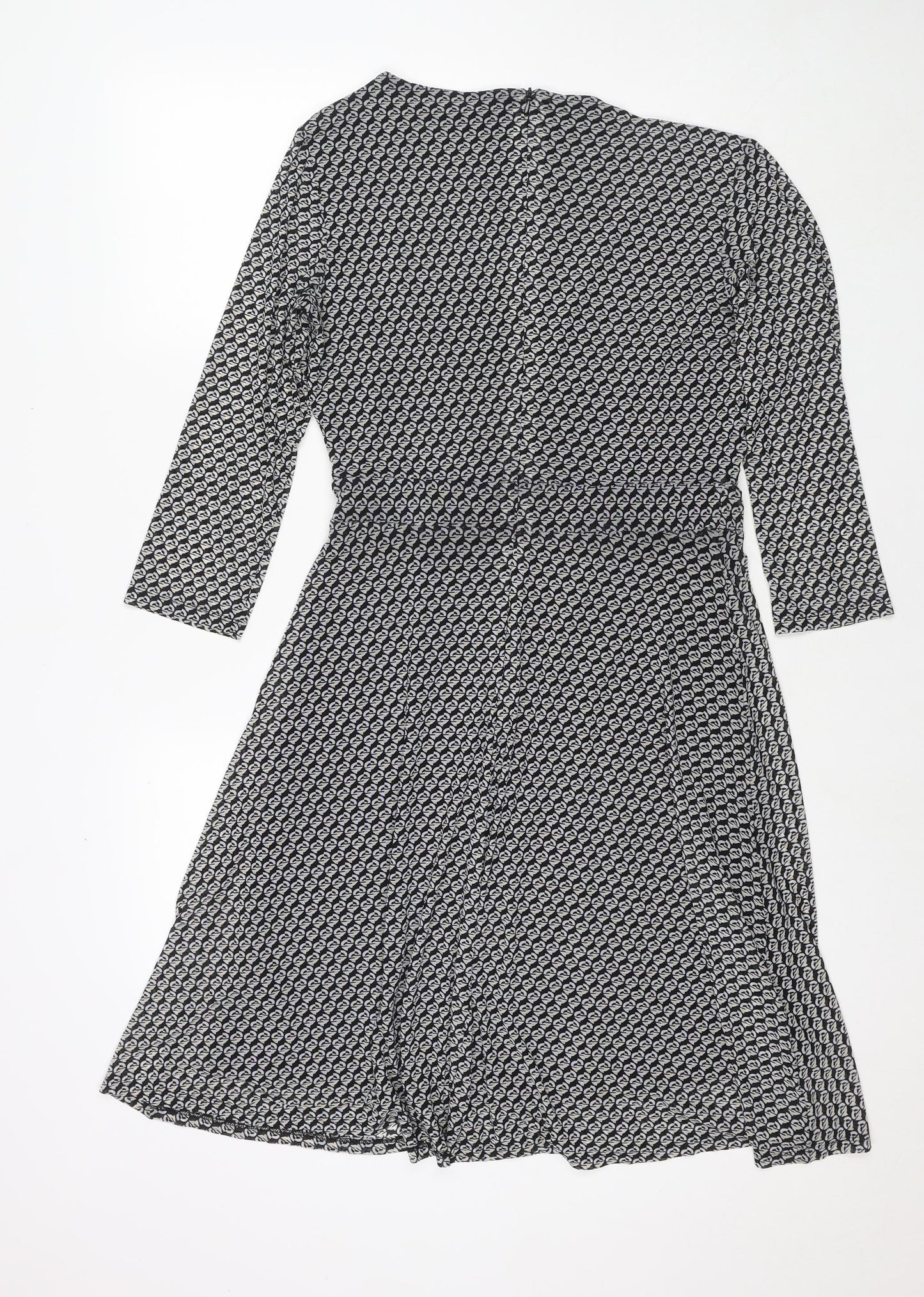 Esprit Womens Black Geometric Polyester Fit & Flare Size M V-Neck Zip