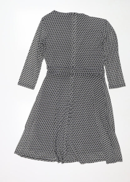 Esprit Womens Black Geometric Polyester Fit & Flare Size M V-Neck Zip