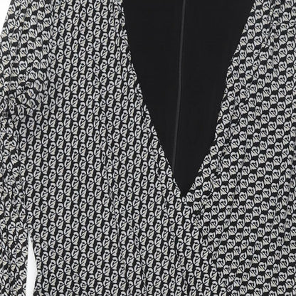Esprit Womens Black Geometric Polyester Fit & Flare Size M V-Neck Zip