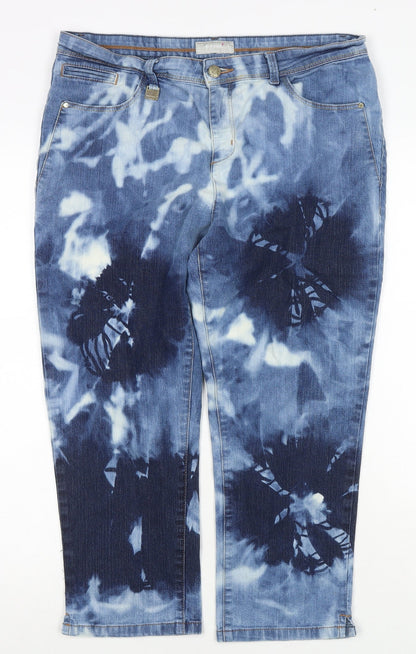 Per Una Womens Blue Polyester Blend Capri Jeans Size 32 in L21 in Regular Zip - Tie-dye