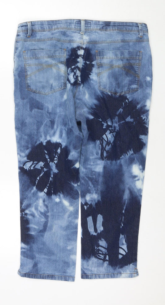 Per Una Womens Blue Polyester Blend Capri Jeans Size 32 in L21 in Regular Zip - Tie-dye