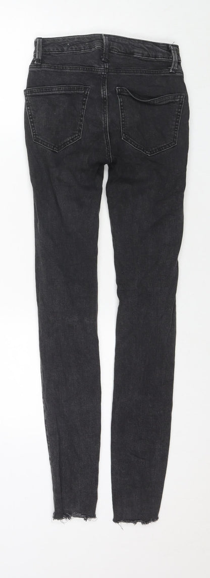 New Look Womens Black Cotton Skinny Jeans Size 4 L29 in Regular Zip - Embraided Flowers