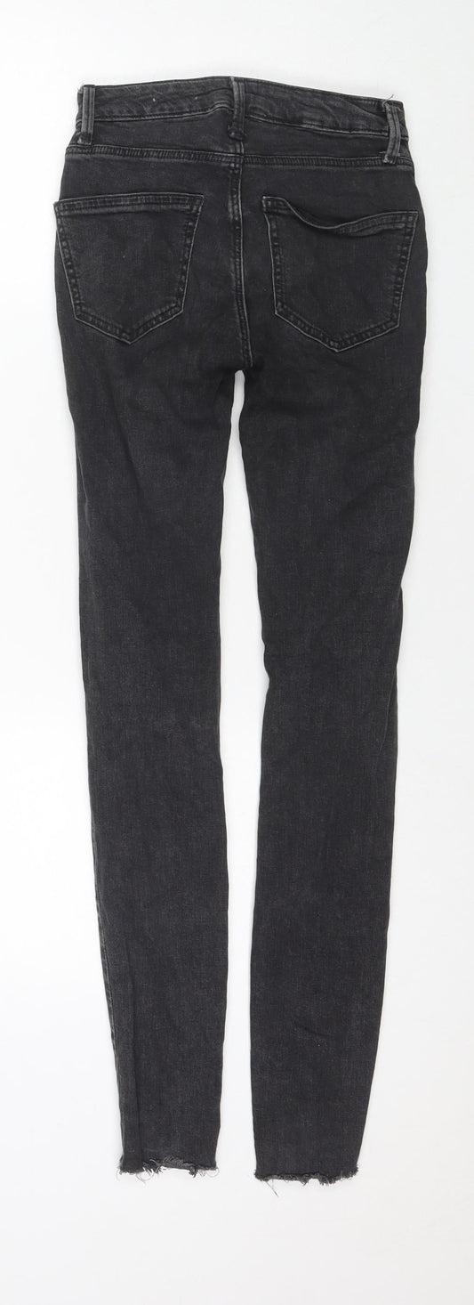New Look Womens Black Cotton Skinny Jeans Size 4 L29 in Regular Zip - Embraided Flowers