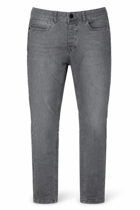 Front view of Denim & Co. men’s grey cotton skinny jeans, size 30, in, 32-inch leg regular zip