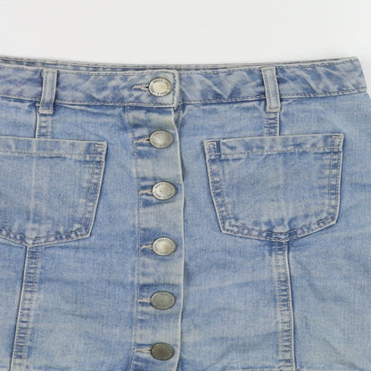 Miss Selfridge Womens Blue Cotton A-Line Skirt Size 10 Button