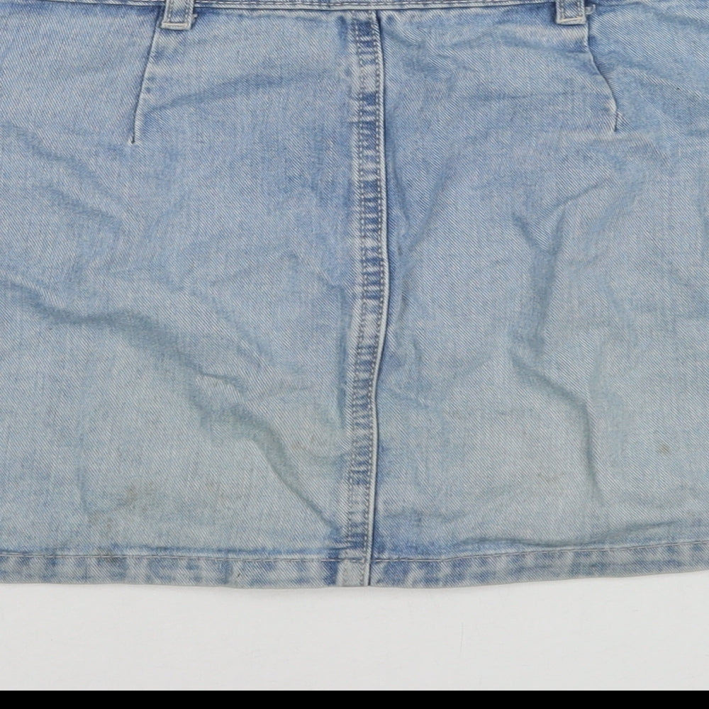 Miss Selfridge Womens Blue Cotton A-Line Skirt Size 10 Button