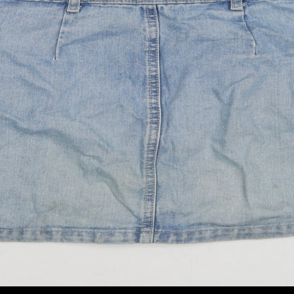 Miss Selfridge Womens Blue Cotton A-Line Skirt Size 10 Button