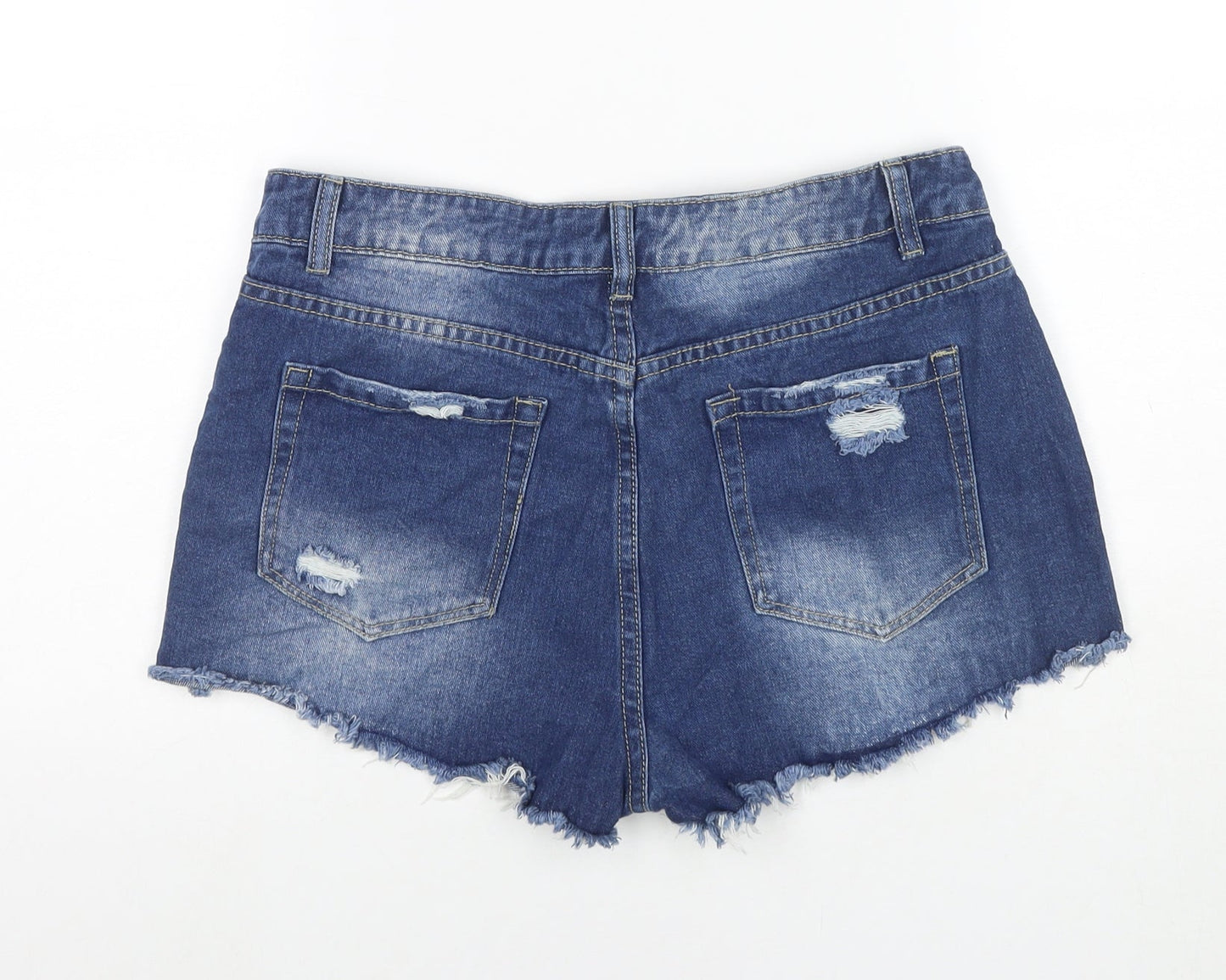 Women Jeans Womens Blue Cotton Cut-Off Shorts Size L L3 in Regular Zip - Distressed