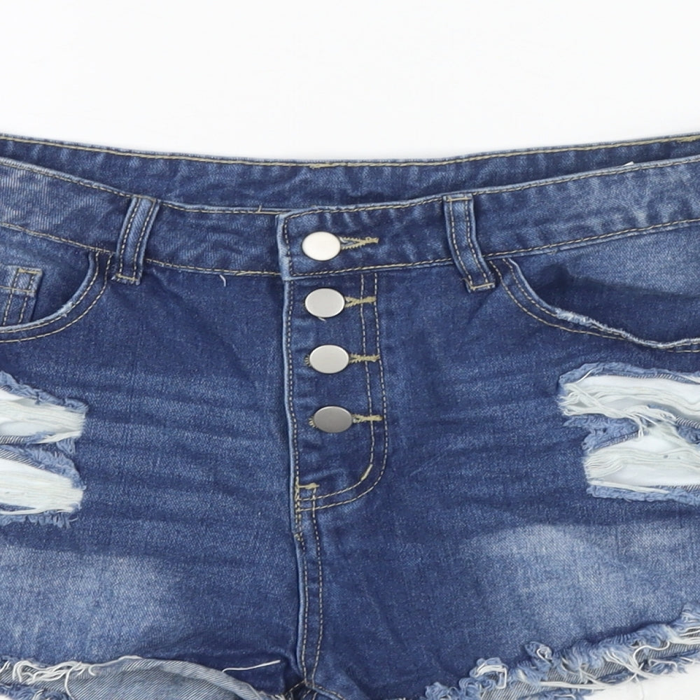 Women Jeans Womens Blue Cotton Cut-Off Shorts Size L L3 in Regular Zip - Distressed
