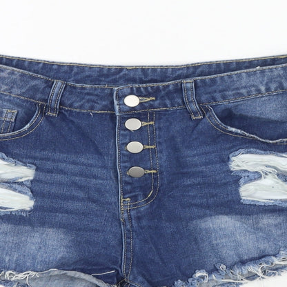 Women Jeans Womens Blue Cotton Cut-Off Shorts Size L L3 in Regular Zip - Distressed