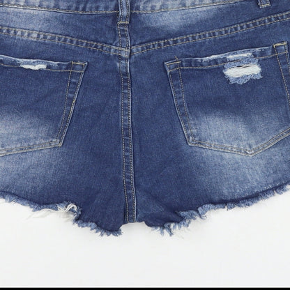 Women Jeans Womens Blue Cotton Cut-Off Shorts Size L L3 in Regular Zip - Distressed